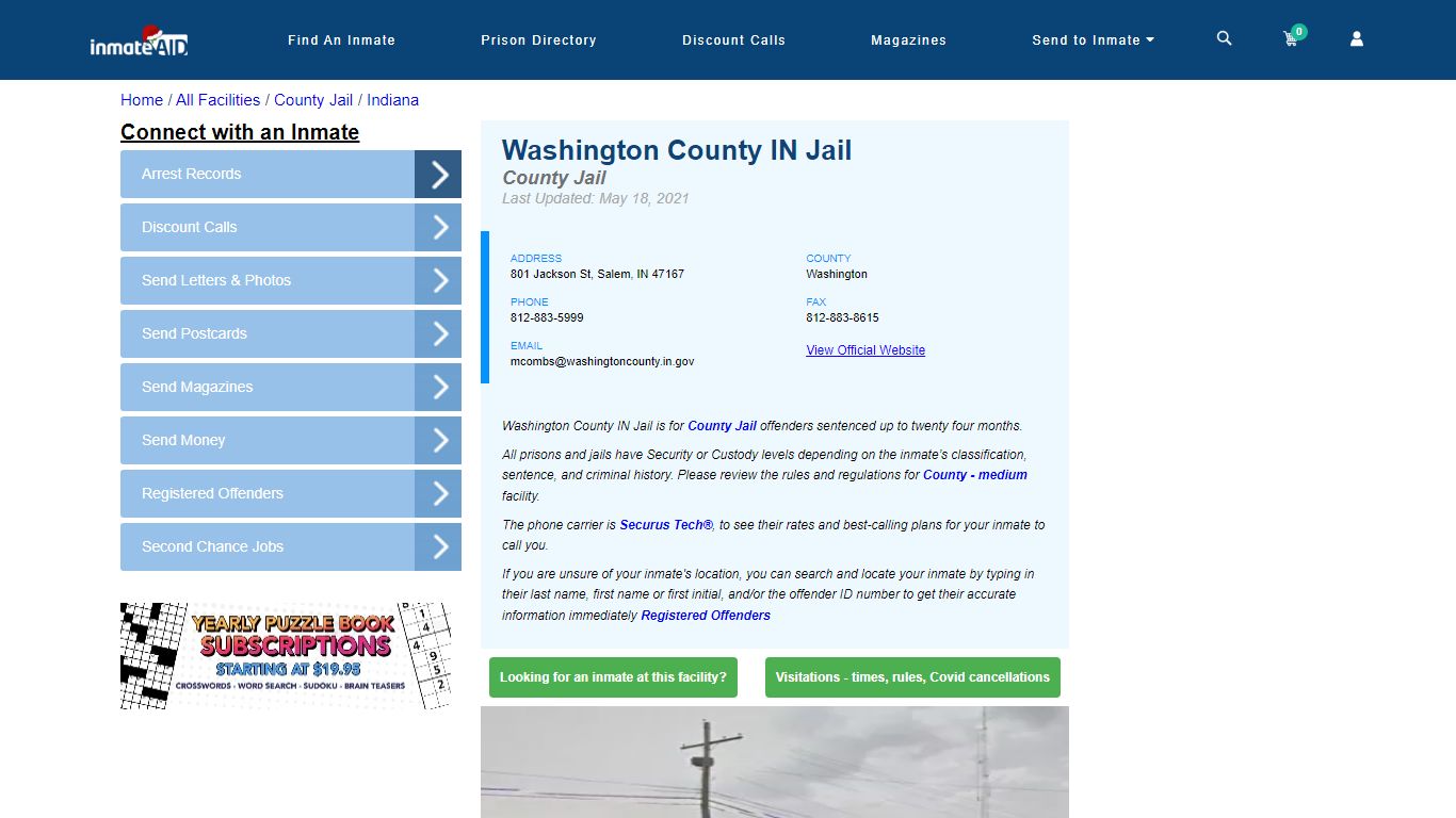 Washington County IN Jail - Inmate Locator - Salem, IN
